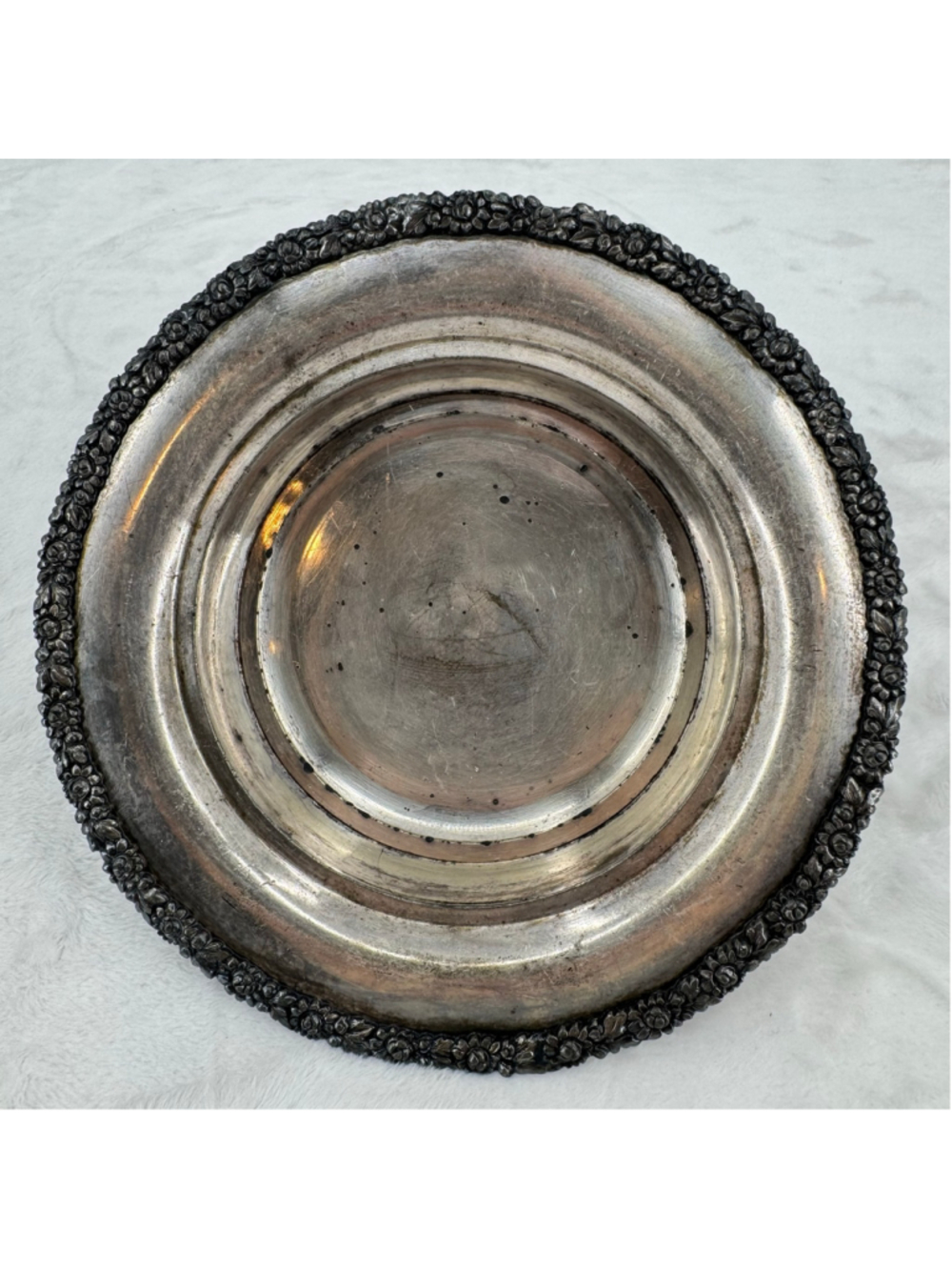 Antique Silver Plate Dish Simpson Hall Miller & Co. Repoussé Rose Flower Rim